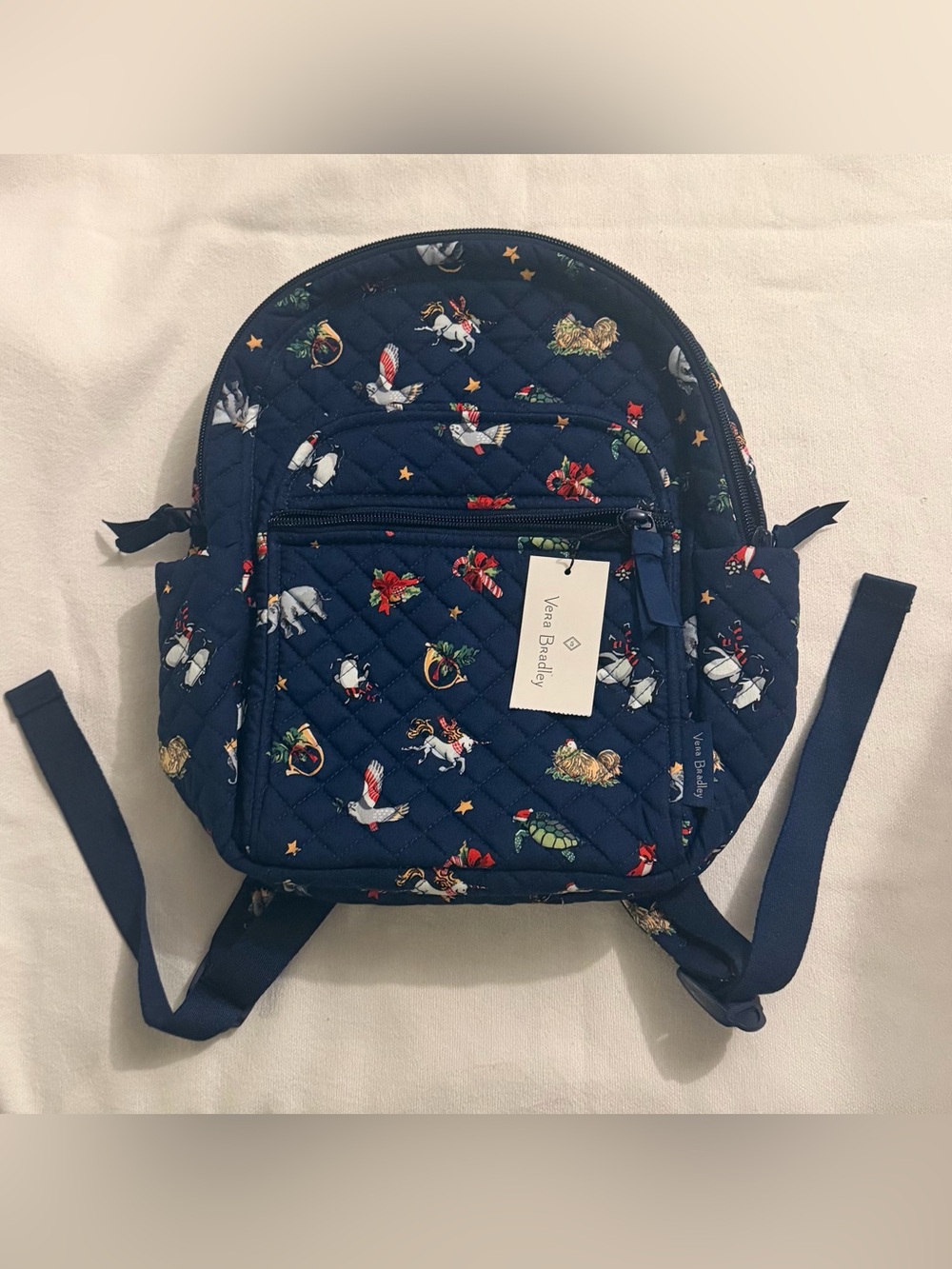 NWT Vera Bradley CHRISTMAS Navy Quilted Kids Mini Backpack with Animal Print